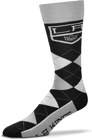Los Angeles Kings LA Kings Hockey Black Gray & White Argyle Lineup Crew Socks Cover
