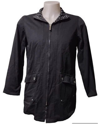 Chaqueta Jones New York Mediana Para Mujer Abrigo Reversible Cremallera Frontal Lunares Negra _ Foto 1 de 4