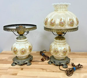 Accurate Casting Electric GWTW Style Hurricane Lamp Floral Glass Base - Set of 2 - Picture 1 of 14