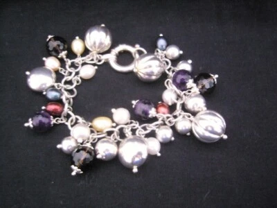 Italy 925 sterling silver designer charms dangle ball beads cha cha cha bracelet - Image 1 of 2