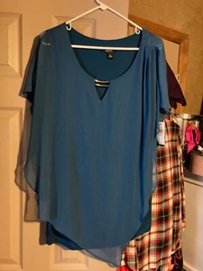 Alyx Womens TURQUIOS V Neck WITH SILVER BARS Pullover LINED Blouse  Size 2X NWT - Picture 1 of 6