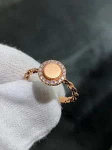14k Rose Gold & Diamonds 0.36ct tw Round Cut Halo Link Band Ring Size 7 Gift - Picture 1 of 12