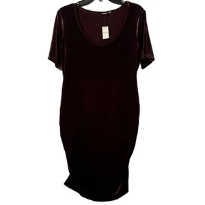 Gap Maternity Velvet Maternity Dress L Burgundy Short Sleeve Stretchy & Soft - Picture 1 of 12