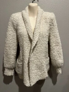 Women's Vtg ADELE JOYCE Acrylic/Wool Curly Boucle Knit Open Cardigan Sweater M - Picture 1 of 9