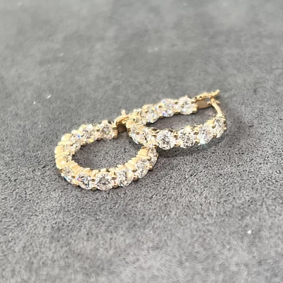 2.20Ct Round Cut D/VVS1 Moissanite Women Hoop Earrings 14K Yellow Gold Finish - Image 1 of 3