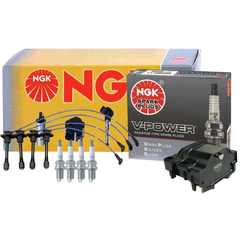 NGK HEI Ignition Coil Wires & 4 V-Power Spark Plugs Kit For Toyota Geo Foto 1 de 1