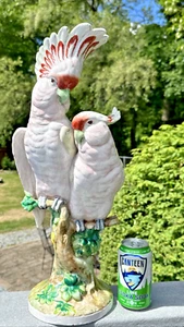 MAJOLICA ART POTTERY COCKATOOS SITTING ON BRANCH FANTASTIC - Picture 1 of 20