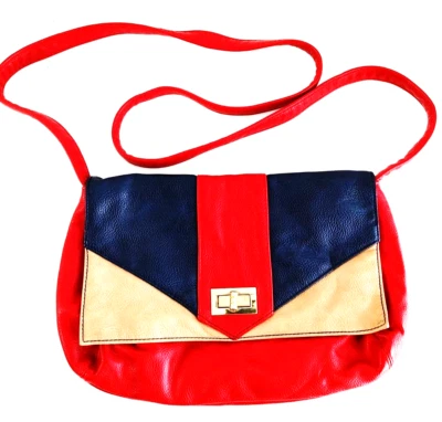 Antiguo Bolso Bandolera de Hombro Azul Marino Cuero Sintético Rojo Azul Marino Beige #19101 Foto 1 de 4