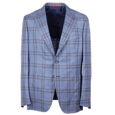 Abrigo deportivo Isaia ajustado azul a cuadros ventana 'Aqua Cashmere' 46R (UE 56) NUEVO CON ETIQUETAS Foto 1 de 4