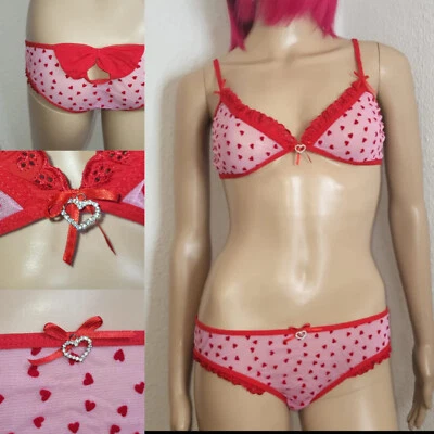 Leg Avenue Strass Dessous Set, BH+Tanga rot pink M/L 40/42 string mesh damen neu - Bild 1 von 4