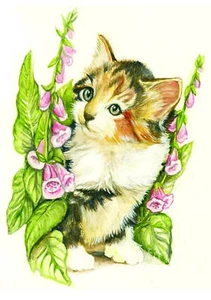 TRANSFER PER STAMPA MAGLIETTA T-SHIRT GATTO TRA I FIORI - Picture 1 of 1
