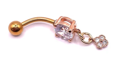 Belly bar with dainty flower dangle in rose gold anodized surgical steel - Image 1 of 4