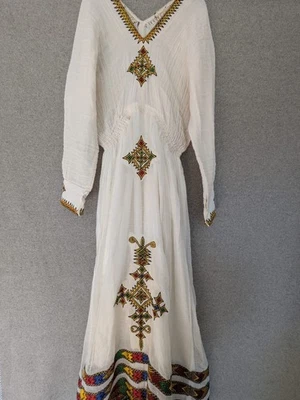 Ethiopian Traditional Dress Handmade Habesha Kemis Embroidered Floral Maxi Dress - image 1 of 4