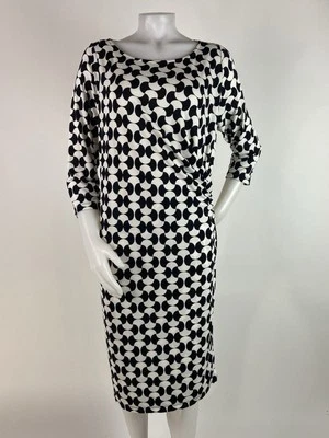 Talbots Size 1X Black White Abstract Faux Wrap Jersey Dress Stretch Packable - Image 1 of 4