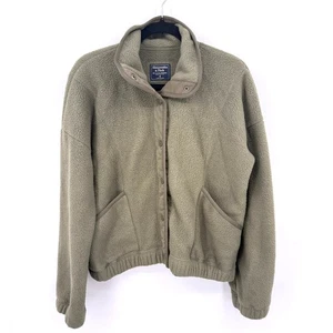 Vintage Abercrombie & Fitch Womens Teddy Fleece Jacket Snap Button Olive Green - Picture 1 of 10