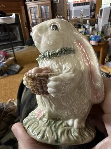 Vintage Glossy Ceramic Floppy Eared Bunny Figurine Easter Spring Decor - Picture 1 of 13