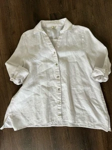 Sympli weiße Leinen Button Down Tunika Top Baggy S/M Langarm Küste Oma - Bild 1 von 6