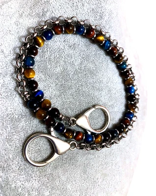 Catena Jeans da Uomo Pantaloni cinta Pietra dura Naturale Occhio di Tigre 6mm - Immagine 1 di 4