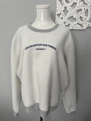 SUDADERA REVERSIBLE CHARLESTON SOUTH UNIVERSITY BORDADA XL GRIS BLANCO NUEVA CON ETIQUETAS Foto 1 de 4