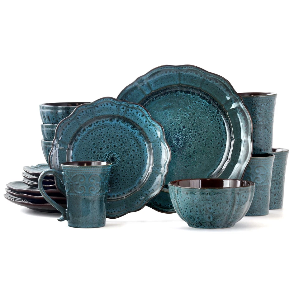 Lavish Blue 16 Piece Round Stoneware Dinnerware Set in Blue - Image 1 of 4