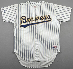 Maglia Vintage Autentica Rawlings Milwaukee Brewers Taglia 46 MLB Gessato USA - Foto 1 di 8