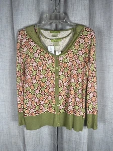 SIGRID OLSEN Sweater Set Size Small Floral Cardigan Tank Green Silk Blend NWT - Picture 1 of 5