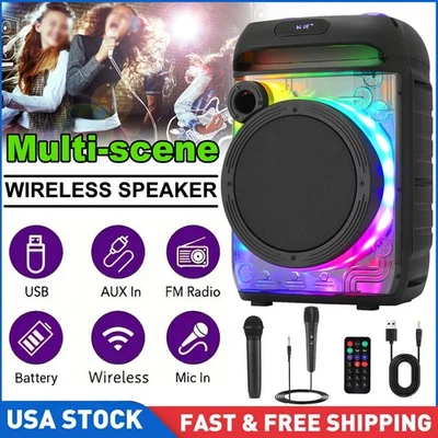 6000 W Tragbarer Bluetooth Lautsprecher 8" Subwoofer Schwerer Bass Soundsystem Party Mikrofon - Bild 1 von 4