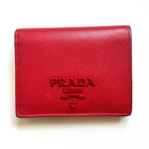 PRADA Auténtico Cuero Saffiano Cartera Compacta Rojo - Imagen 1 de 10