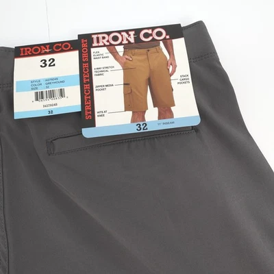 Iron Co. Pantalones Cortos Tech Elásticos Para Hombre 32 Gris Perro Bolsillos Carga Banda Flexible Cintura Foto 1 de 3