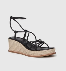 PAIGE - Sandalias Julia Wedge Cuero Negro Talla 8 Nuevas en Caja - Imagen 1 de 3