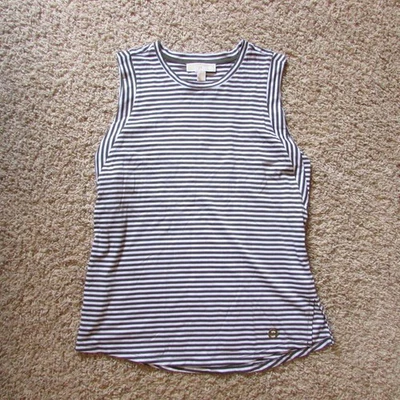 Nuevo sin etiquetas Túnica Michael Kors Mediana Verde Oliva Blanco Rayas Sin Mangas Tejida Foto 1 de 2