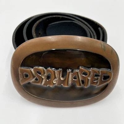 DSQUARED 2 Hombres Cinturón Accesorios Negro Grande Logo Hebilla Cuero... - Imagen 1 de 4