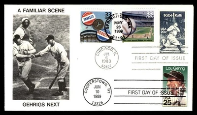 Mayfairstamps US FDC 1983 Baseball Babe Ruth Gehrig Nakano Combination First Day - Image 1 of 2