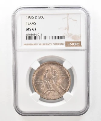 1936-D Texas Commemorative Half Dollar MS67 NGC Beautiful Tone *5203 - Image 1 of 3