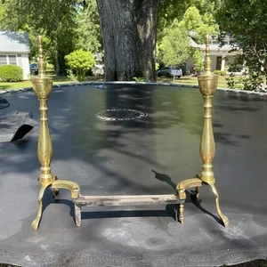 Vintage Brass Fireplace Andirons  Small Used Please Look At Pic. For Better Desc - Picture 1 of 14
