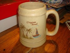 Antique Yellowware Souvenir Mug Virginia Beach Sailboat