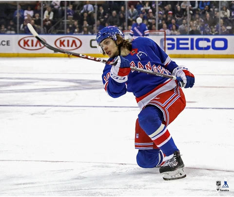 Artemi Panarin New York Rangers Unsigned Blue Jersey Shooting 20x24 Photo Cover