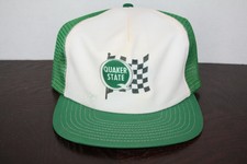 Vintage Quaker State Racing Oil Trucker Hat Flag Made Usa Checkered Green White