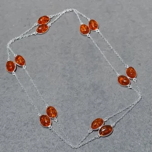 Baltic Amber Oval Shape Gemstone Handmade Ethnic Gift Chain Jewelry Necklace 36" - Picture 1 of 9