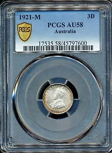 Australia 1921 (m) tres peniques 3d Jorge V - graduación profesional AU58 - Imagen 1 de 3