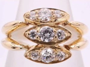 Christian Dior Diamond 9P Three Marquise Bezel 18k Yellow Gold Ring Size 5.4US - Picture 1 of 4