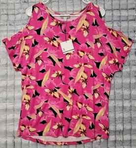 Jules & Leopold Pink Floral Blouse Women's Size Medium Cold Shoulder Top - Picture 1 of 3