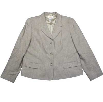 Conjunto de terno de seda Talbots feminino 14 bege espinha de peixe entalhe lapela carreira empresarial - Imagem 1 de 4