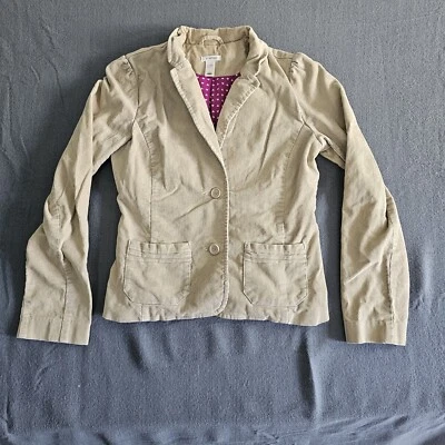 Old Navy Youth Small Corduroy Tan 2 Button Jacket With Pink Heart Lining - Image 1 of 4