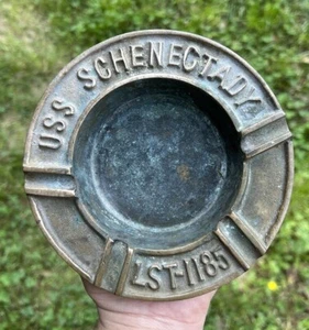 Vintage USS SCHENECTADY - LST 1185 US Navy Ship heavy brass/bronze ashtray - Picture 1 of 5
