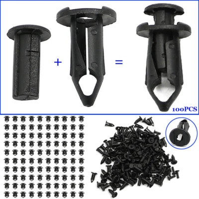 100pcs Car Plastic Rivets Fastener Fenders Bumper Push Pin Clips For ATV UTV - Image 1 of 4