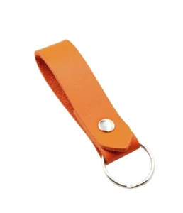 Leather Key ring / Key fob Bright Orange leather silver coloured fittings - Picture 1 of 6