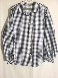 LL Bean Damen blau weiß Gingham Karo Langarm faltenfrei geknöpft Top-3X - Bild 1 von 5