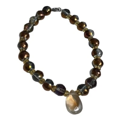 Beaded Bracelet Amber & Smoky Colored Beads 7.5 Fashion Jewelry Single Strand - Image 1 of 4