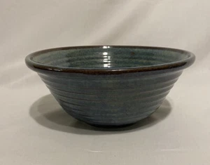 Pottery Bowl Shades of Blue Ribbed Flared Design Signed 8.5 x 4.5" - Picture 1 of 5